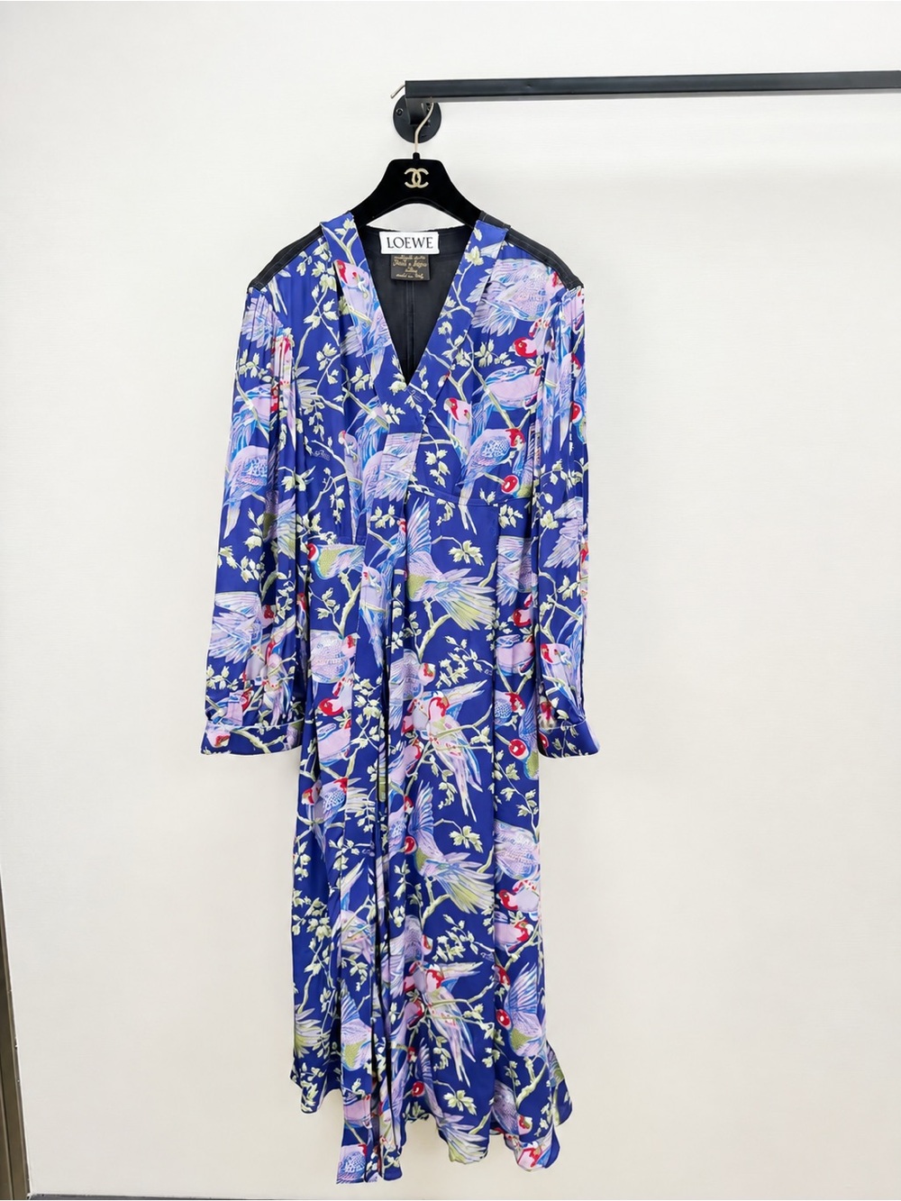 Loewe Navy Blue Floral Long-Sleeve Wrap Dress